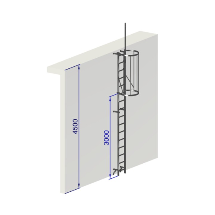 Échelle à crinoline hauteur 4500 mm avec crosse de sortie escamotable