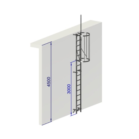 Échelle à crinoline hauteur 4500 mm avec crosse de sortie escamotable EN ISO 14122-4