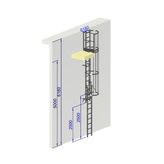 Échelle à crinoline hauteur 5000 mm sortie latérale EN ISO 14122-4