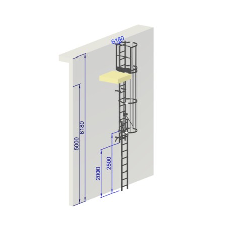 Échelle à crinoline hauteur 5000 mm sortie latérale EN ISO 14122-4