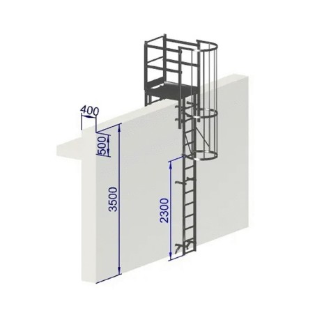 Échelle à crinoline hauteur 3500 mm avec passage d'acrotère