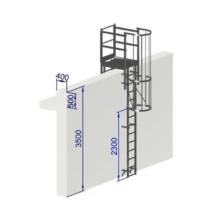Échelle à crinoline hauteur 3500 mm avec passage d'acrotère