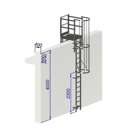 Échelle à crinoline hauteur 4000 mm avec passage d'acrotère
