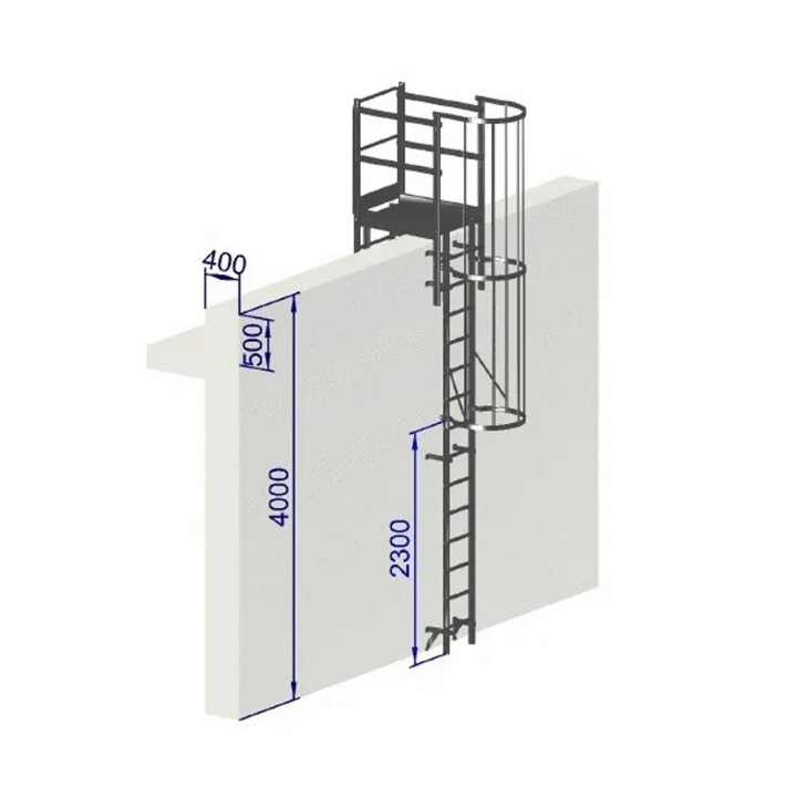 Échelle à crinoline hauteur 4000 mm avec passage d'acrotère