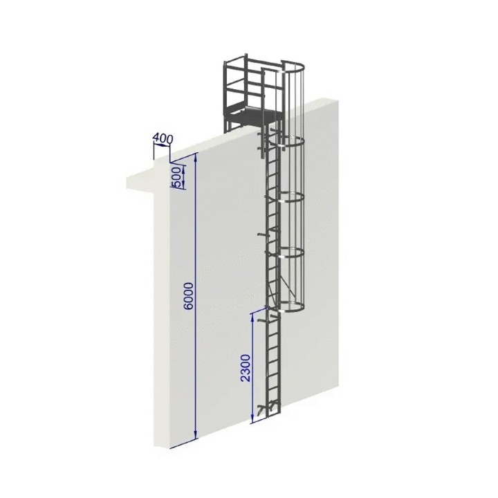 Échelle à crinoline hauteur 6000 mm avec passage d'acrotère