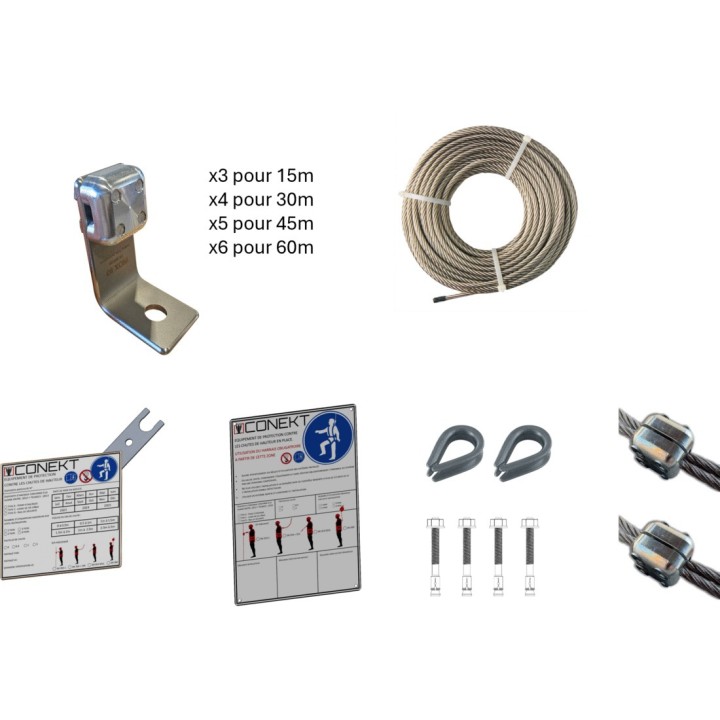 PACK CONEKT ESSENTIAL Ligne de vie manuelle sur béton mural | L'Echelle Européenne