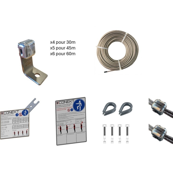 PACK CONEKT ESSENTIAL Ligne de vie manuelle sur béton mural | L'Echelle Européenne