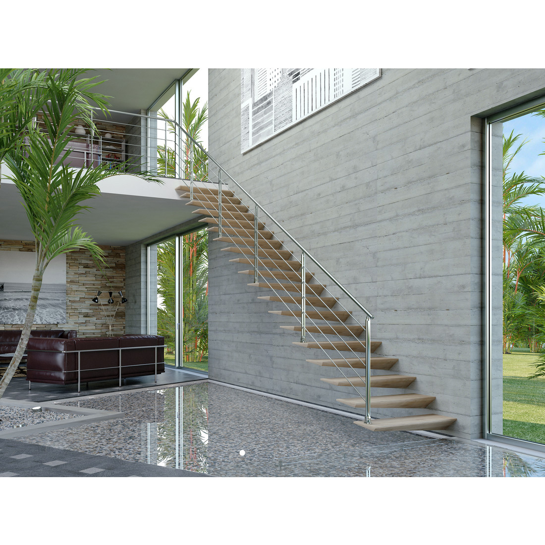 Escalier suspendu en bois DIAMANT