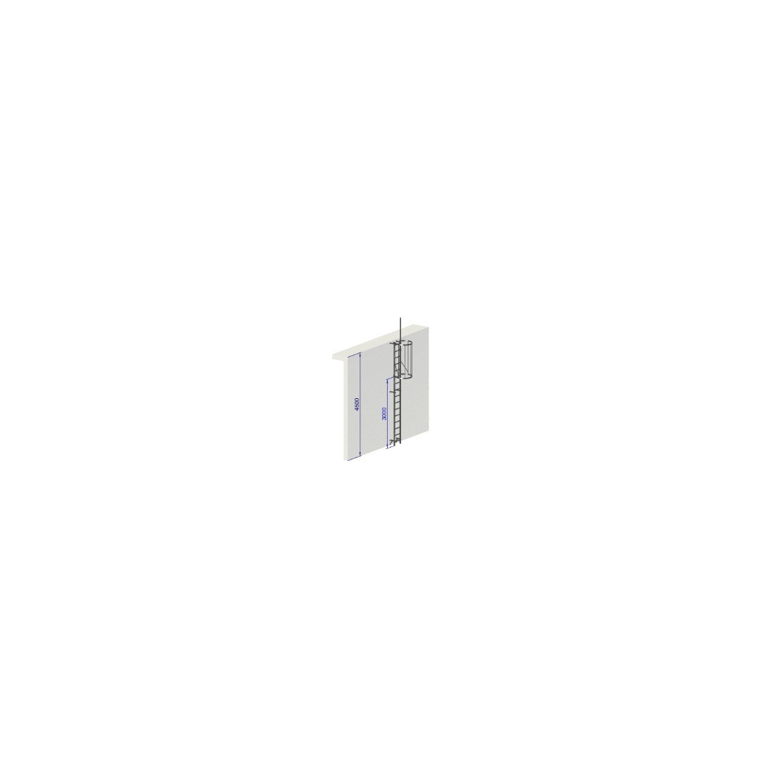 Échelle à crinoline hauteur 4500 mm avec crosse de sortie escamotable EN ISO 14122-4