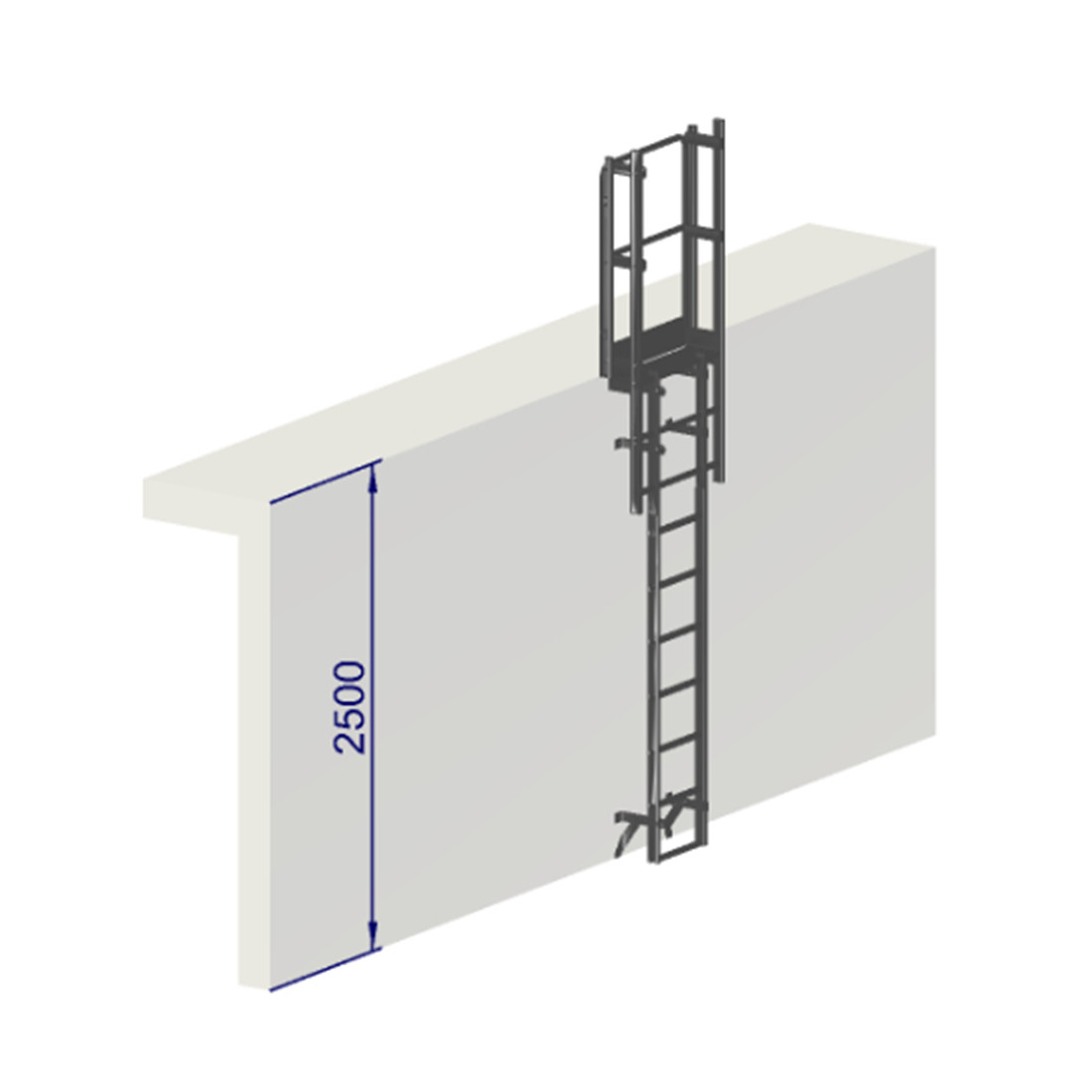 Échelle à crinoline hauteur 2500 mm sans arceaux NF E85-016